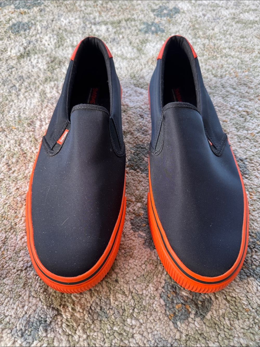 Swims Men's Black Slip-On Sneakers with Orange Sole 10